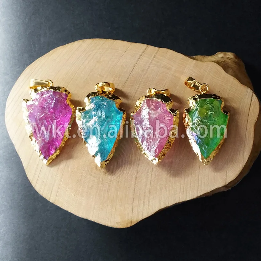 

WT- P664 Fashion jewelry charm multicolor quartz arrowhead pendant natural raw hammered crystal quartz arrow head pendant