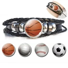 Баскетбольный Шарм, кожаный браслет, мужская мода, черный плетеный кожаный браслет, баскетбол, футбол, бейсбол, ювелирные изделия, мужские подарки