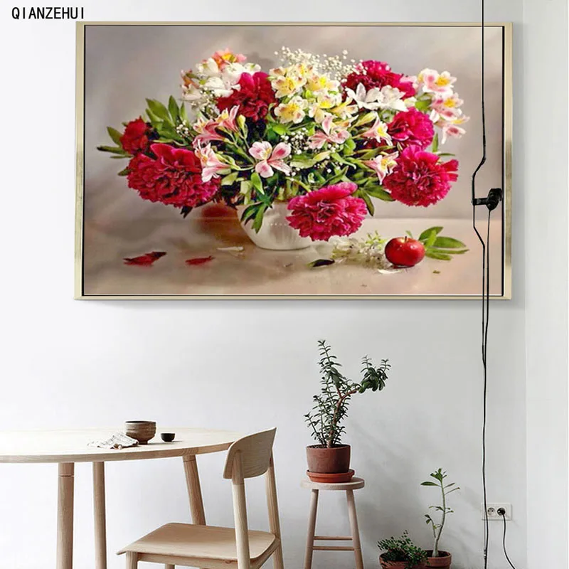 QIANZEHUI Стразы DIY пластиковые поделки квадратная алмазная Роза ваза живопись