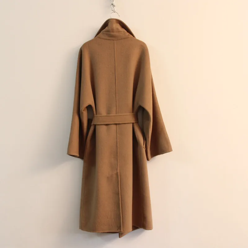 Womens Woolen Cashmere Long Belt Trench Coats Mid-calf British Overcoat Casual Duffle Outwear Luxury Warm 2Colors Plus SPY9016 | Женская