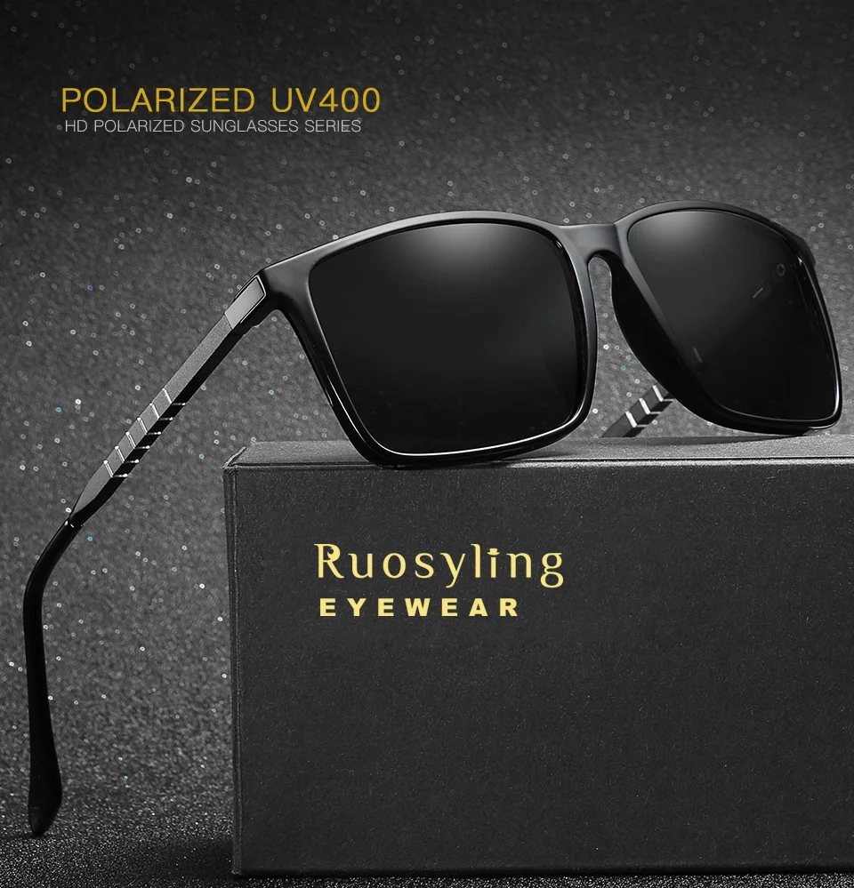 Ruosyling поляризованные солнцезащитные очки для мужчин UV 400 2019 роскошные квадратные