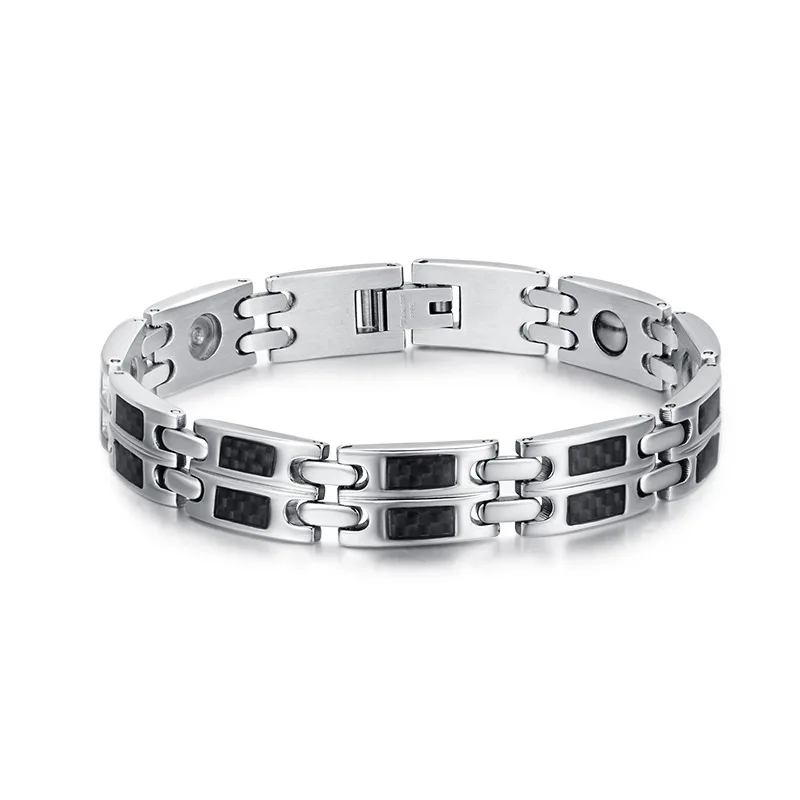 Бренд Rainso мужской браслет из нержавеющей стали черный углеродное волокно