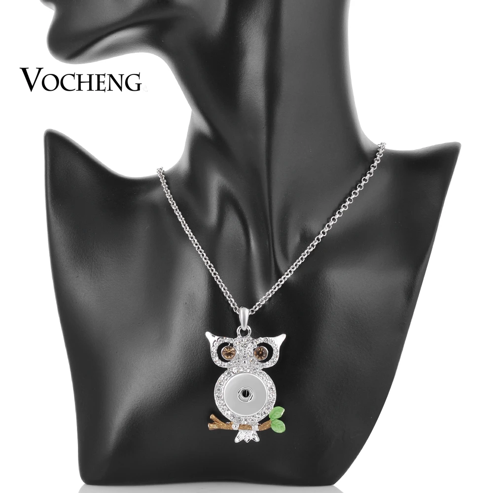 

10pcs/lot Vocheng Owl Pendant Necklace Inlaid Bling Crystal 18mm Interchangeable Jewelry with Stainless Steel Chain NN-385*10