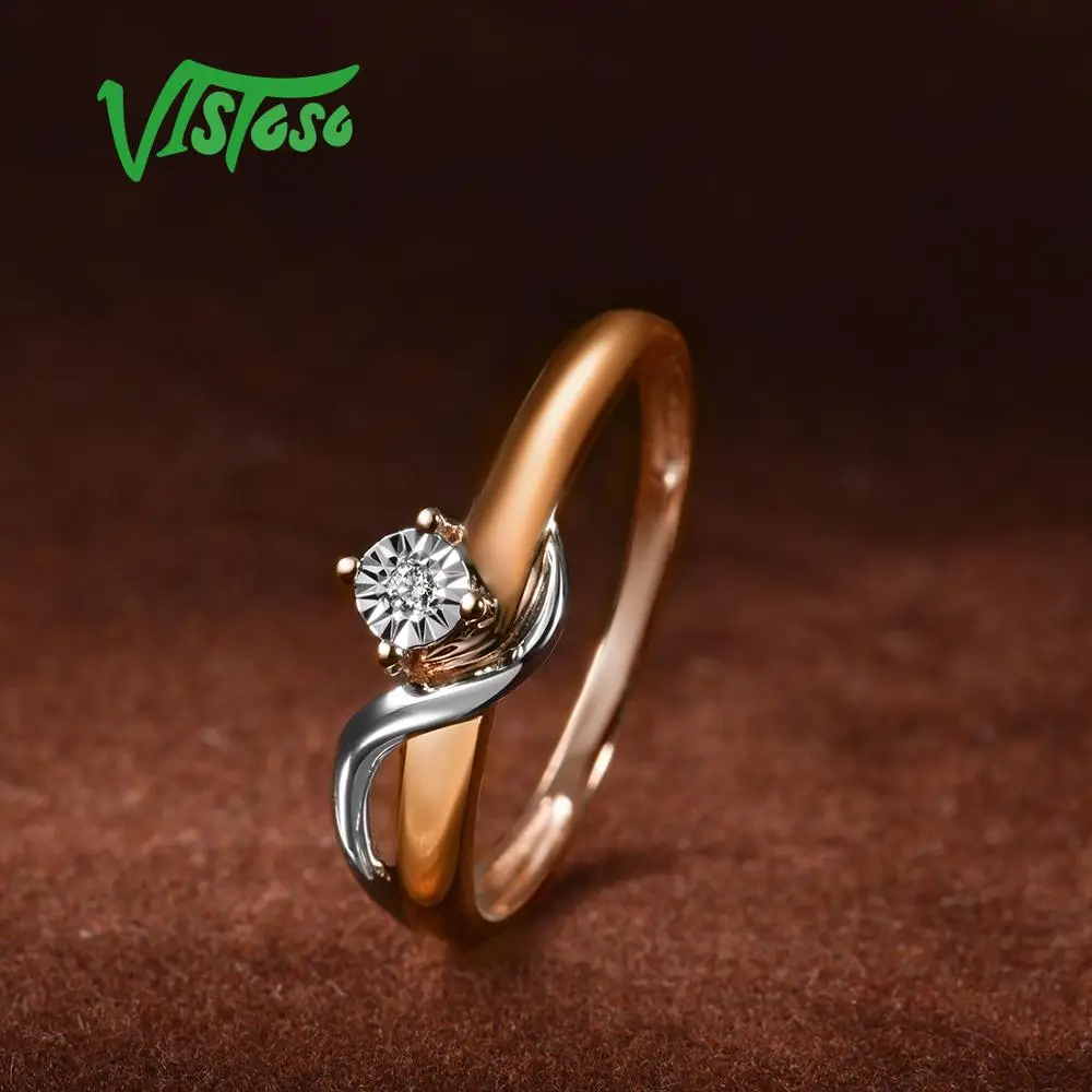 VISTOSO Pure 14K 585 двухцветное Золотое Сверкающее иллюзионное кольцо с бриллиантами для женщин, юбилейное модное ювелирное изделие