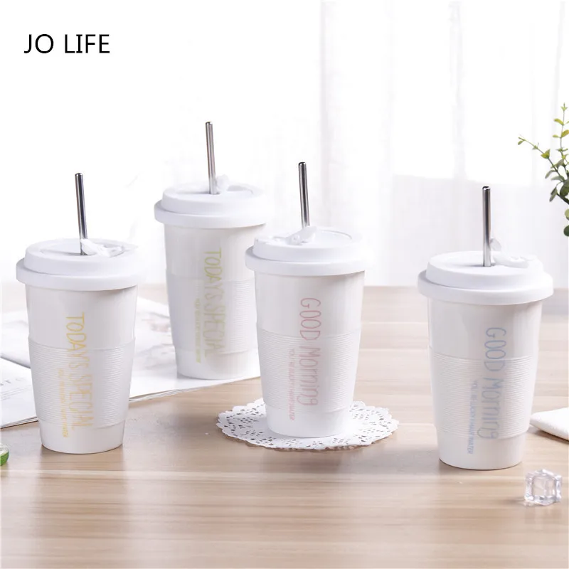 JO LIFE белые керамические антиобжигающие соломенные кофейные кружки для