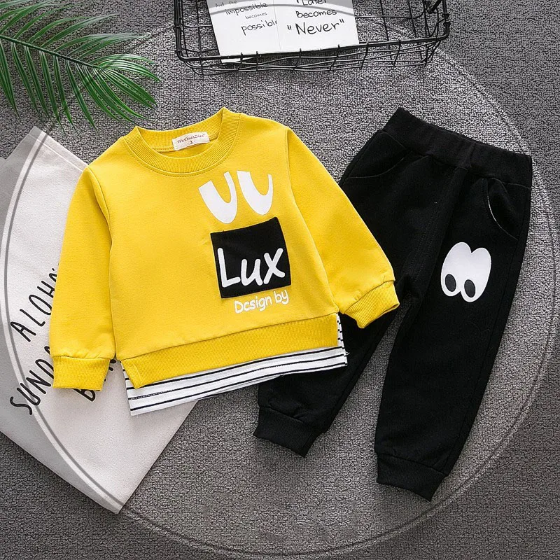 DOSOMA Children Clothing Boys Cotton Letter Printing Sweater+Cartoon Pant 2Pcs 2018 Spring Set Tracksuit For |
