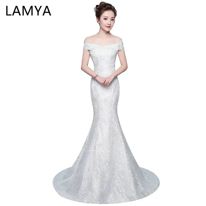 

LAMYA Cheap Mermaid Wedding Dresses Long Lace Vintage Bridal Gown Princess Plus Size Vestidos De Noiva Open Back Wedding Dress
