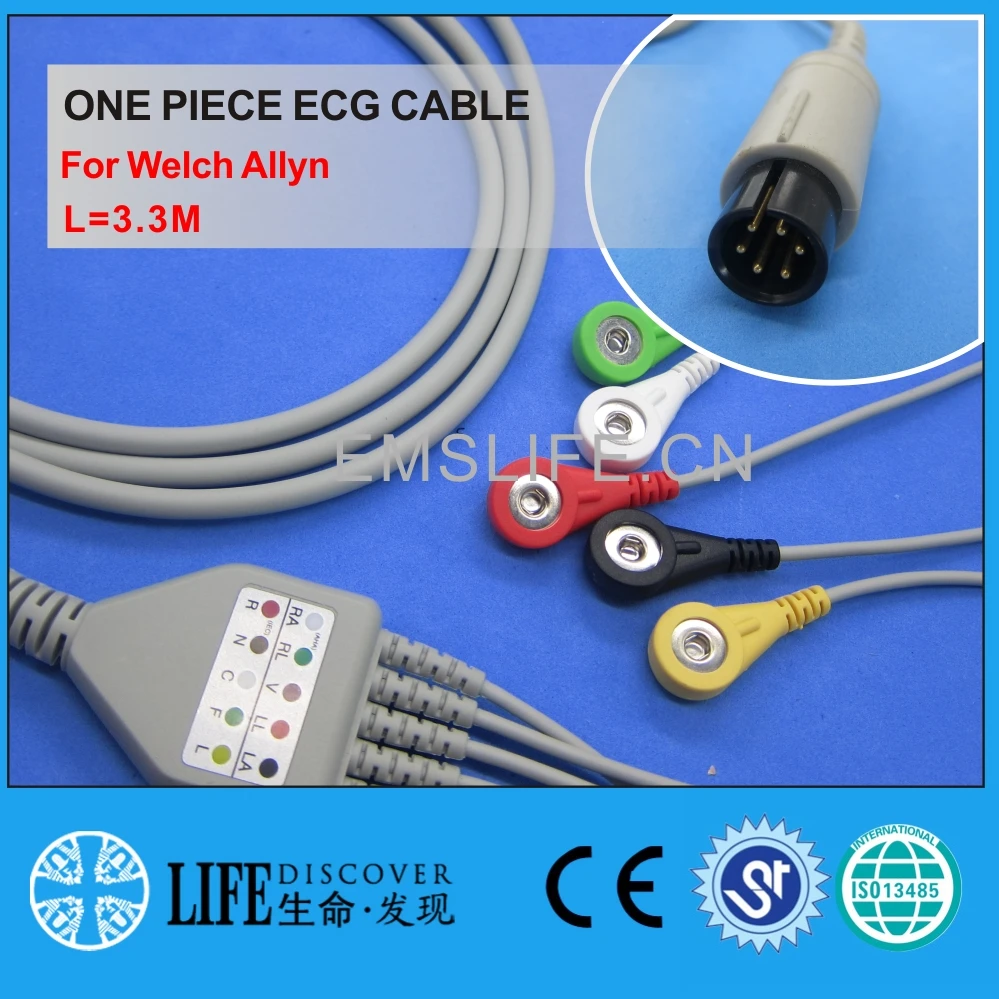 

one piece ECG cable with 5 snap lead wires For Welch Allyn patient monitor