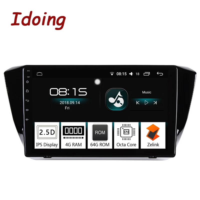 Автомобильный мультимедийный плеер Idoing 10 2 дюйма 1DIN Android 8 0 2.5D IPS 4 Гб + 64 ГБ