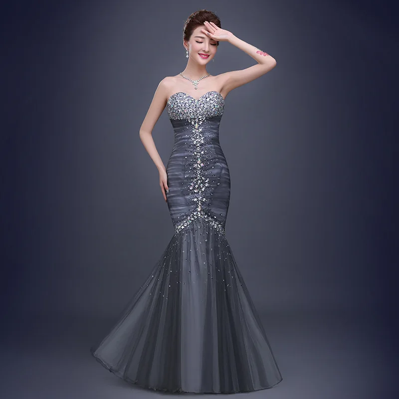 Женское вечернее платье с открытой спиной Vivian's Bridal серое роскошное длинное