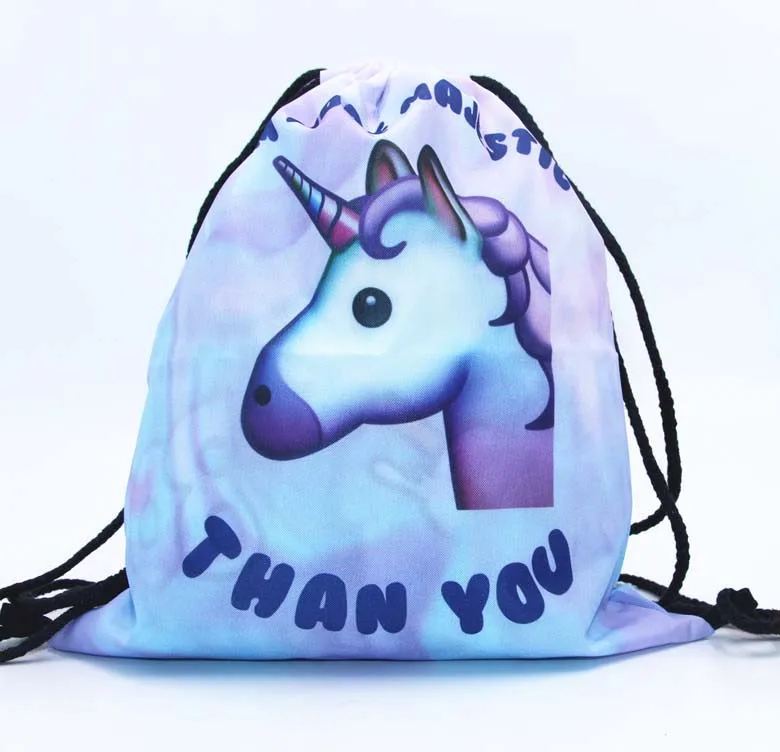 2019 модный шнурок сумка 3D печать единорог Mochila Feminina Drawstring Рюкзак Женский