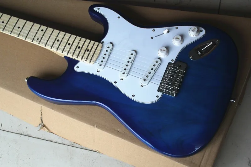 

Factory Wholesale Blue Body Electric Guitar with SSS Pickups,White Pickguard,Chrome Hardwares,Offer Customized