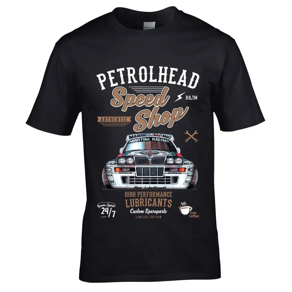 

Speed Shop Pattern With Lancia Delta Integrale Hf Car Image T-Shirt Men Summer Tees Shirt Tops Tees Size T-Shirt