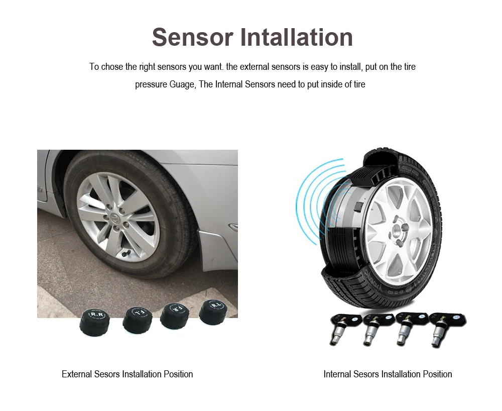 EANOP BLE TPMS беспроводной дисплей App автомобильный монитор давления в шинах 4 внутренних/внешних датчика Подходит для iOS/Android DVD