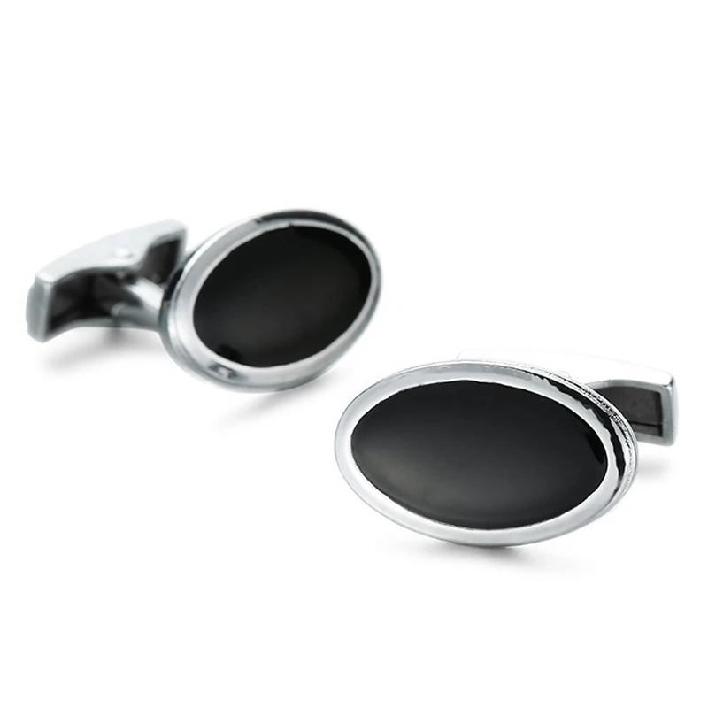 

DY new high quality men's French Cufflinks minimalist design black enamel oval Cufflinks wholesale and retail