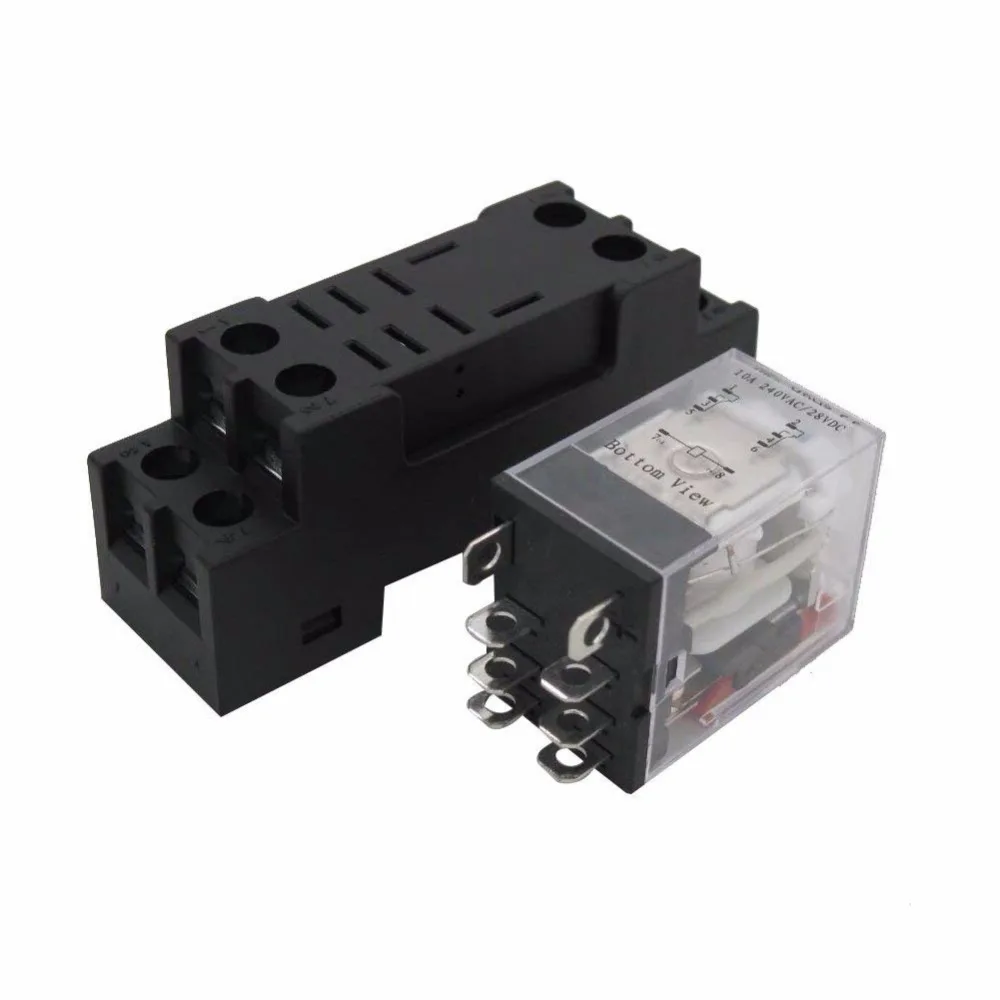 Taiss/DC 12V Coil Electromagnetic Power Relay 10A 2DPT 8 Pins 2NO+2NC LY2NJ with YJTF08A-E Socket Base YJ2N-LY | Обустройство дома