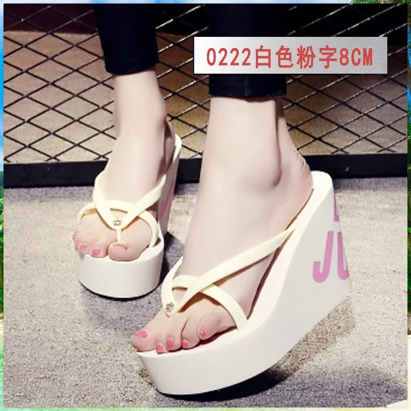 Летние красивые женские flip-flops11cm на очень высоком каблуке и платформе; пляжная обувь; шлепанцы; свадебные шлепанцы; роскошная женская обувь - Цвет: 0222white8cm