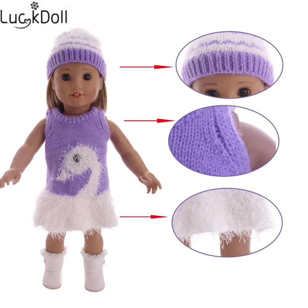 Вязаная вязаная кукла LUCKDOLL + шапка подходит для 18-дюймовых американских кукол 43
