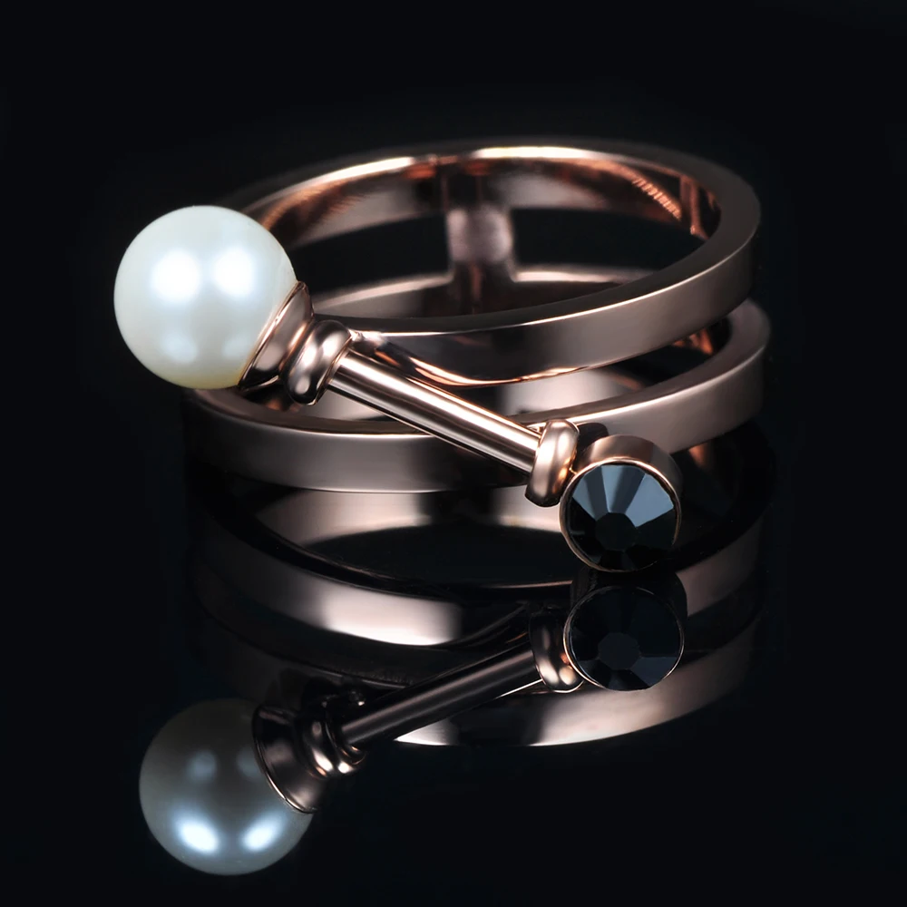 Женское кольцо с искусственным жемчугом JeeMango обручальное из титановой стали