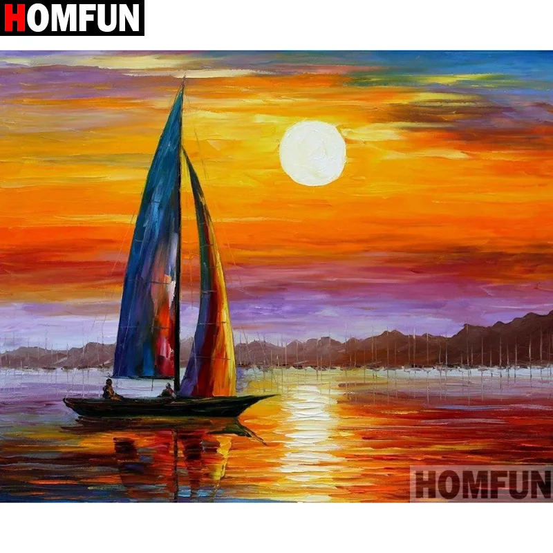 Алмазная 5D Вышивка HOMFUN A15880 картина корабль закат с полными квадратными/круглыми