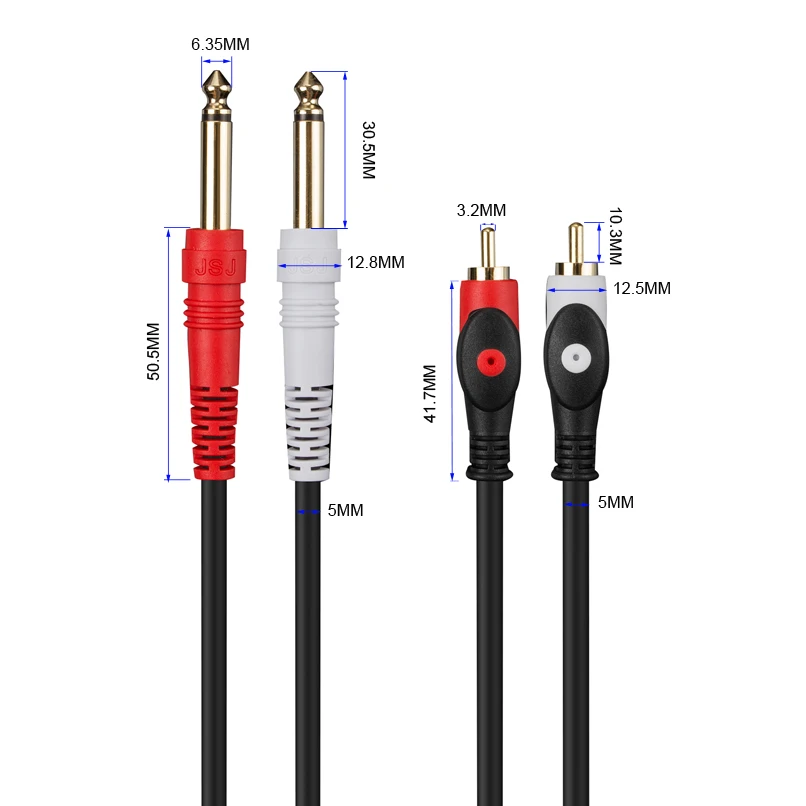 Аудиокабель Digizulu с двумя штекерами RCA и 6 35 мм разъем TS 1/4 дюйма для миксера