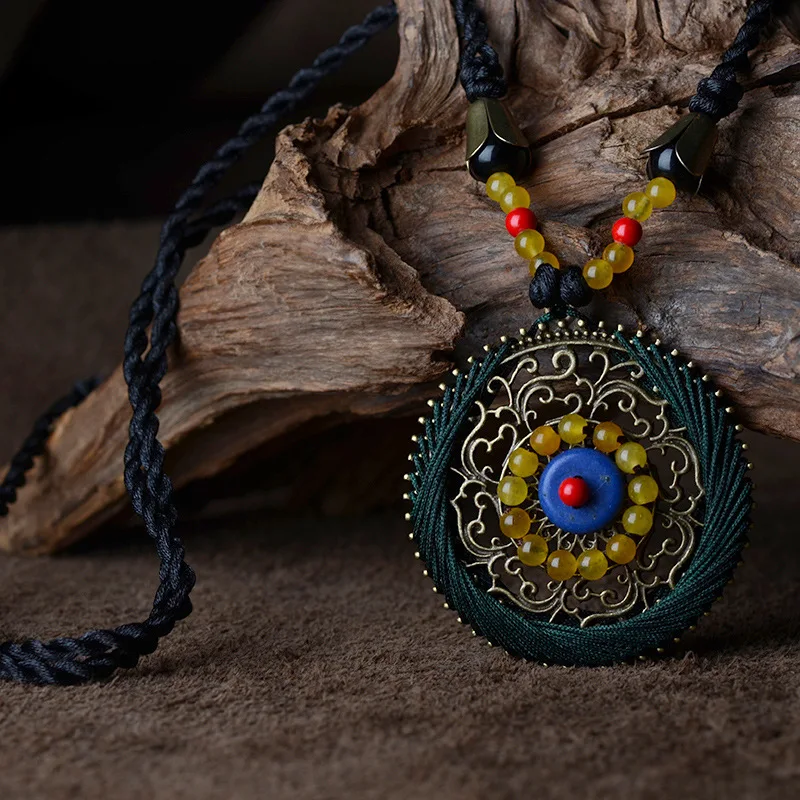 Ожерелье этническое плетеное ожерелье ручной работы модное винтажное с желтым