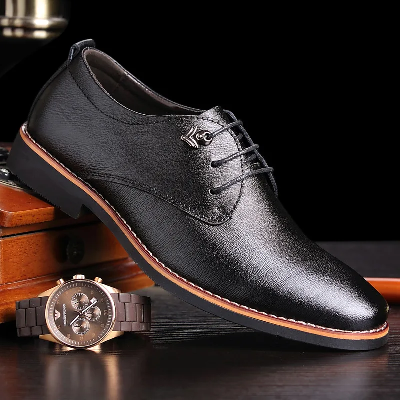 Мужская деловая обувь из воловьей кожи на плоской подошве со шнуровкой