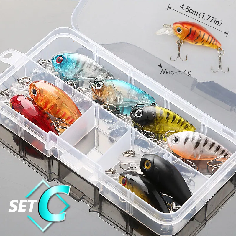 SetC 8pcs 4g 4.5cm DONQL 5/8/10 шт Разноцветные Minnow приманки комплект, приманка для рыбалки, набор для рыбалки со воблер крэнкбейты с коробкой тройные Крючки рыболовные снасти, твердая приманка - Цвет: SetC 8pcs 4g 4.5cm