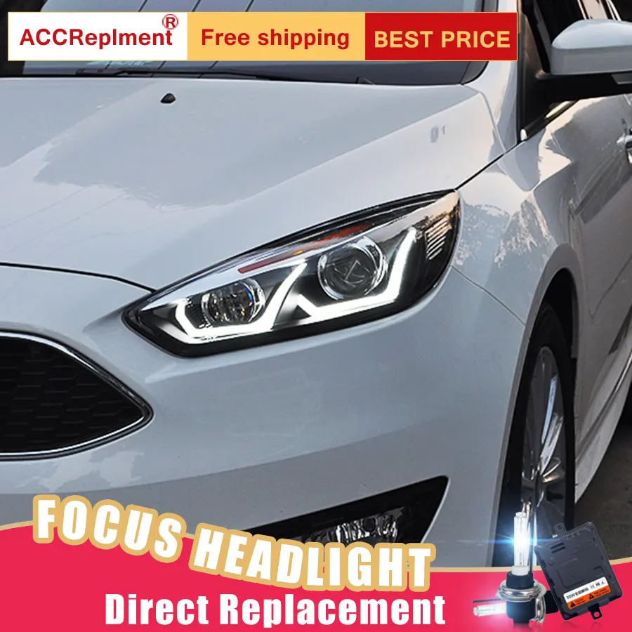 Светодиодный комплект фар для Ford Focus 2015-2018 2 шт. фары автомобиля ангельские глазки