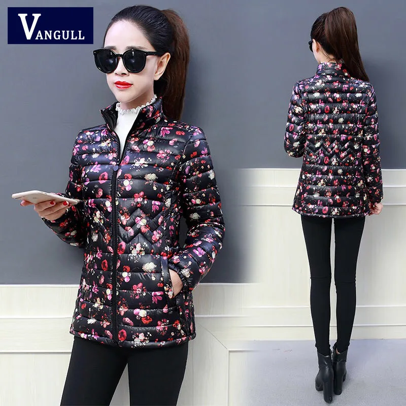 black floral Vangull, женские зимние куртки, пальто, парка,, новая мода, Ретро стиль, цветочный принт, пальто, толстые, теплые, Chaquetas Mujer размера плюс, 6XL - Color: black floral