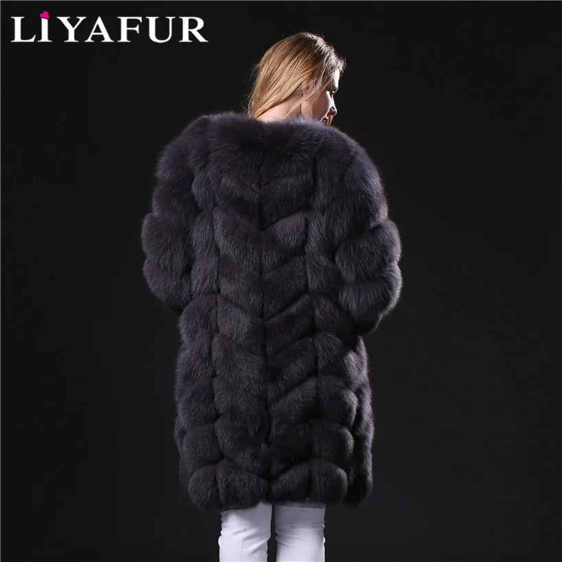 LIYAFUR Новая мода съемный рукав пальто натуральная натуральный мех песца длинные