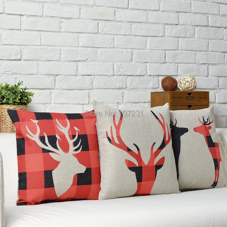 45X45cm Vintage cushion cover Pillow Case Cover Throw Linen Decor Home Lattice Milu Deer | Дом и сад