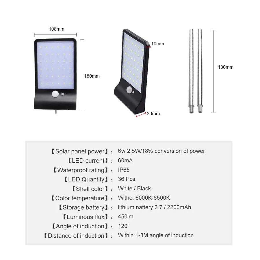 Светодиодная Солнечная лампа 450LM 36 LED энергия уличный свет PIR датчик движения