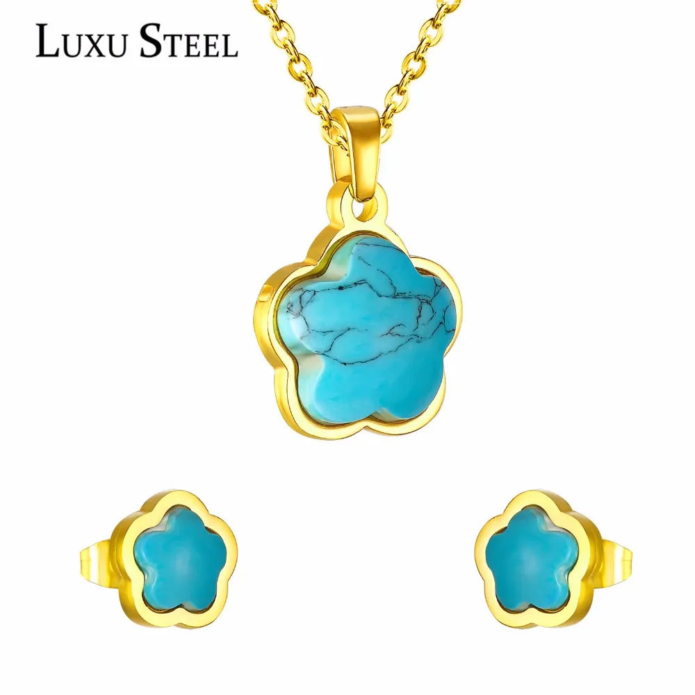 LUXUSTEEL набор из нержавеющей стали Mujer 2020 нержавеющая сталь синий цветок кулон в