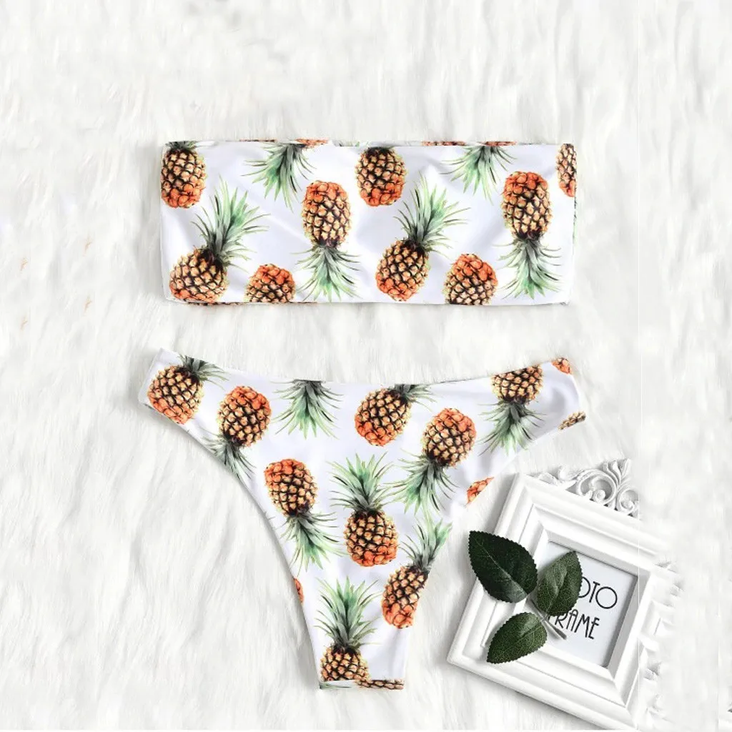 Bikini Women Print Tube up Two Pieces Push-Up Swimsuit Swimwear 2019 Beachwear Maillot De Bain Femme Banador Mujer |