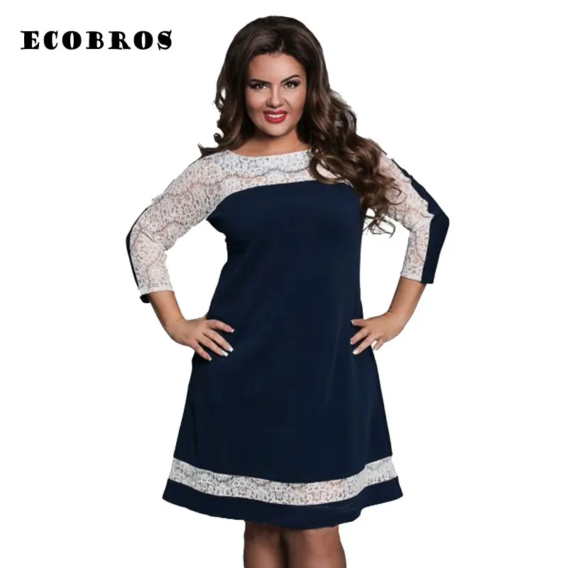 ECOBROS большой размер 6XL 2019 новинка для полных женщин мм кружевное платье свободное