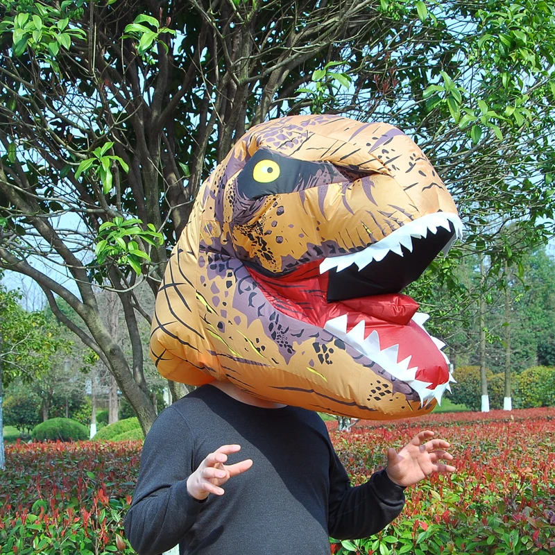 T-Rex надувной головной убор динозавр надувной костюм для взрослых Хэллоуин День благодарения Рождество пати шоу Косплей Grow Up костюм