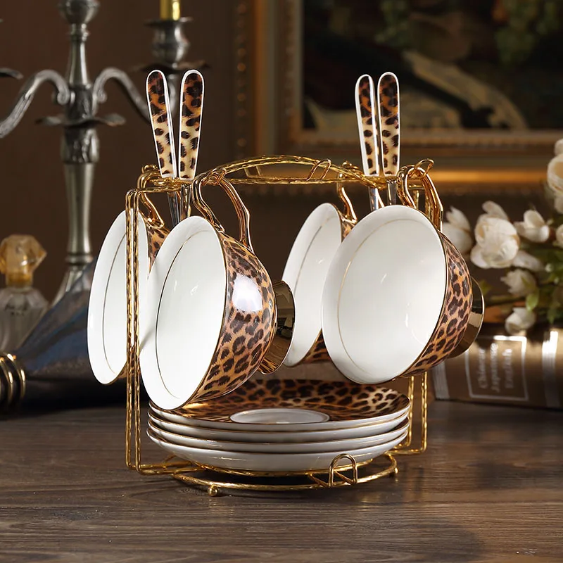 4-piece set Классический Леопардовый принт костяного фарфора кофейная чашка и блюдце фарфоровая чайная чашка набор чашка для эспрессо Британский послеобеденный чай питие для вечеринки - Цвет: 4-piece set