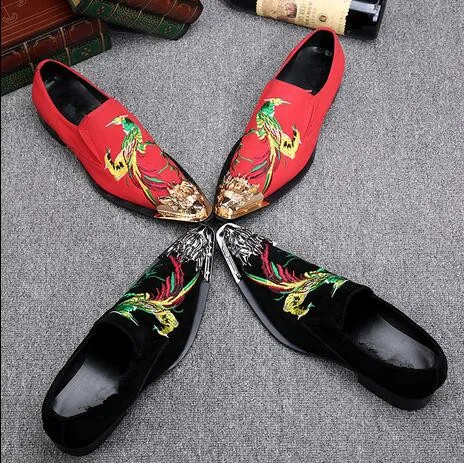 2017 Men Metal Pointed Toe Fashion Shoes Embroidery National style Flat Suede Casual Cool Party SIZE 39-46 | Обувь
