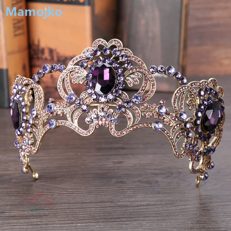 Mamojko Fashion Jewelry Purple Crystal Crown For Women Wedding Temperament Rhinestone Tiara Bride Hair Ornament Femme | Украшения и