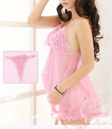 Сексуальное нижнее белье Babydoll женское кружевное Платье голубое и розовое ночное