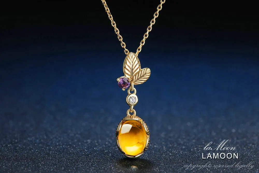 LAMOON 7x9 мм 2ct натуральный Овальный цитрин 925 пробы серебро Ювелирная подвеска с цепочкой Цепочки и ожерелья S925 LMNI010