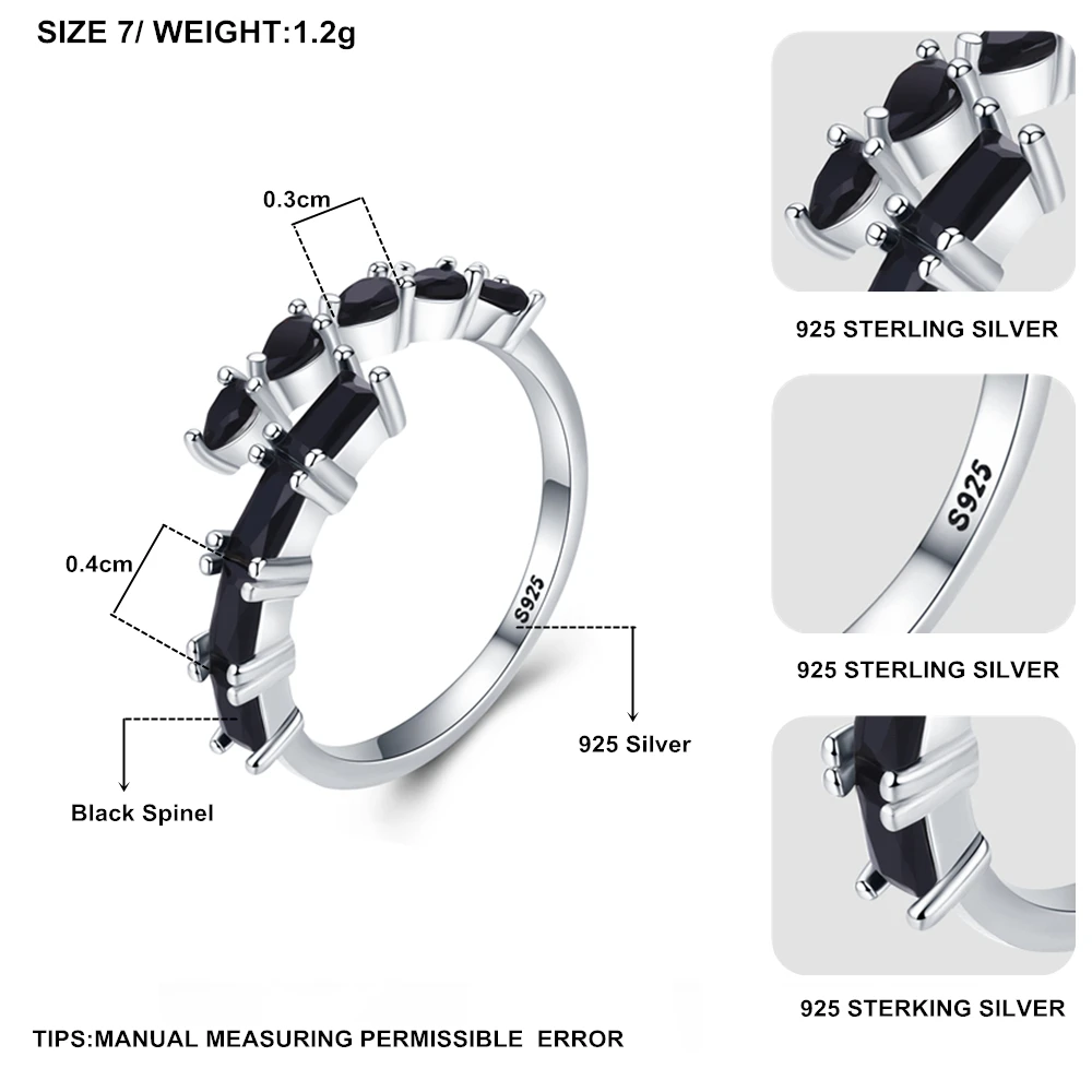 

Black Awn 2020 New bijoux Trendy 925 Sterling Silver Fine Jewelry Black Spinel Engagement Ring for Women Anillos Mujer G067