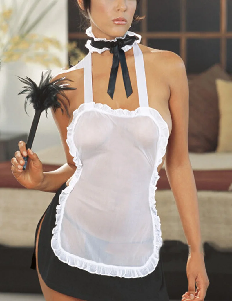 Сексуальное женское нижнее белье на Хэллоуин черный белый французский фартук