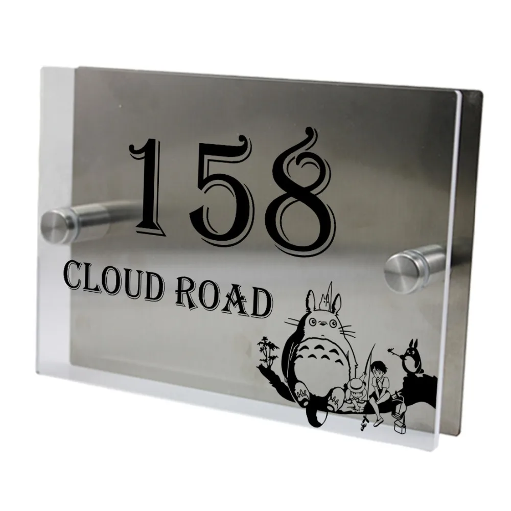 My Neighbor Totoro Outdoor Signs Personalized Modern House Address Number Door Sign Plaque Street Acrylic Transparent Glass TOP | Дом и сад