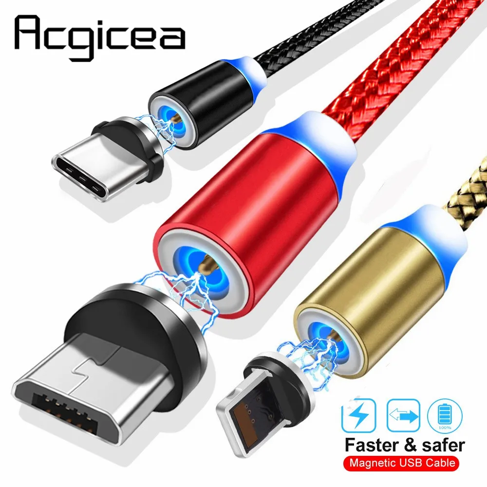 Магнитный кабель 1 м 2 м Micro USB C type-C Быстрая зарядка Магнето зарядное устройство адаптер Шнур для iPhone samsung Xiaomi Kindle телефонные кабели
