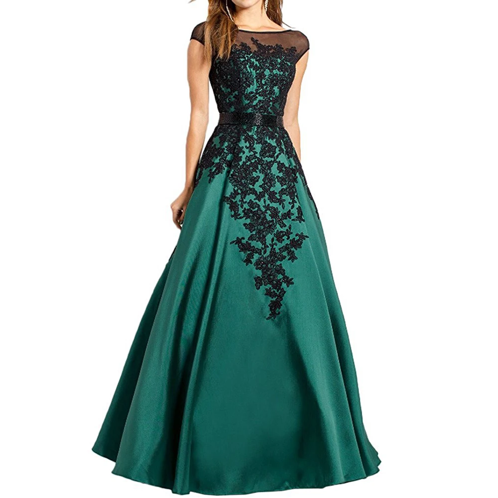 BW029 Black and Green Long Mother of the Bride Dresses Lace Appliques Evening party Gown V Back Satin Wedding Guest Gowns | Свадьбы и