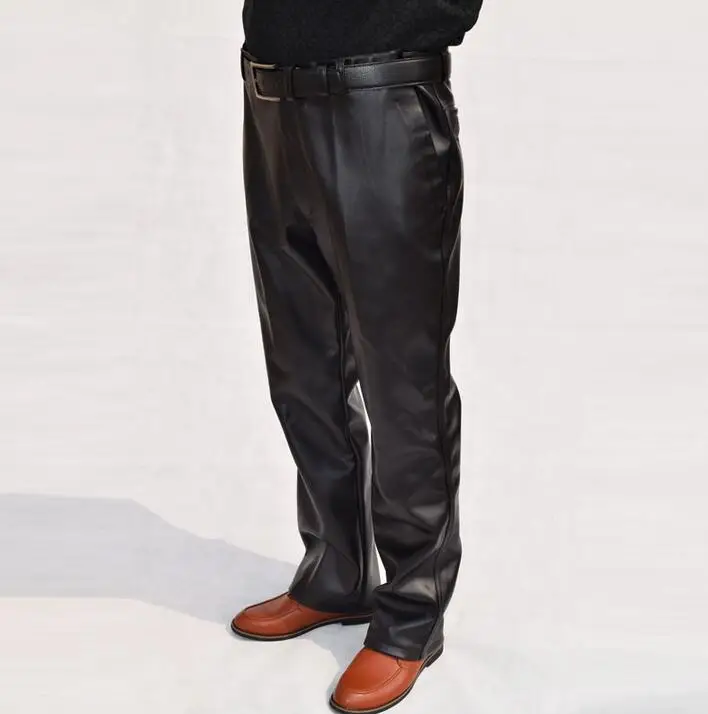 Брюки мужские кожаные Непродуваемые утепленные брюки из искусственной кожи