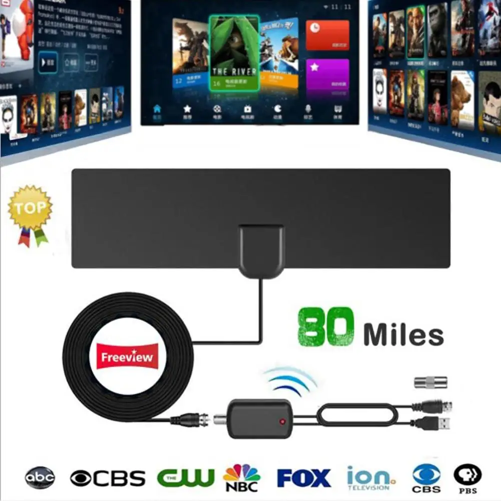 80 Miles 1080P HD tv внутренняя цифровая ТВ DVB-T2 антенна с усилителем сигнала Усилитель ТВ радиус прибой лиса телевизионная антенна