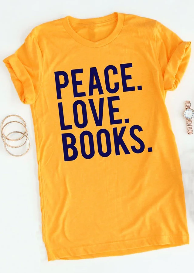Peach Love книги с О образным вырезом Футболка желтая Красивая Женская мода футболки